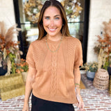 Lightweight Cable Knit Sweater - Tan-230 Sweaters/Cardis-FATE-July & June Women's Fashion Boutique Located in San Antonio, Texas