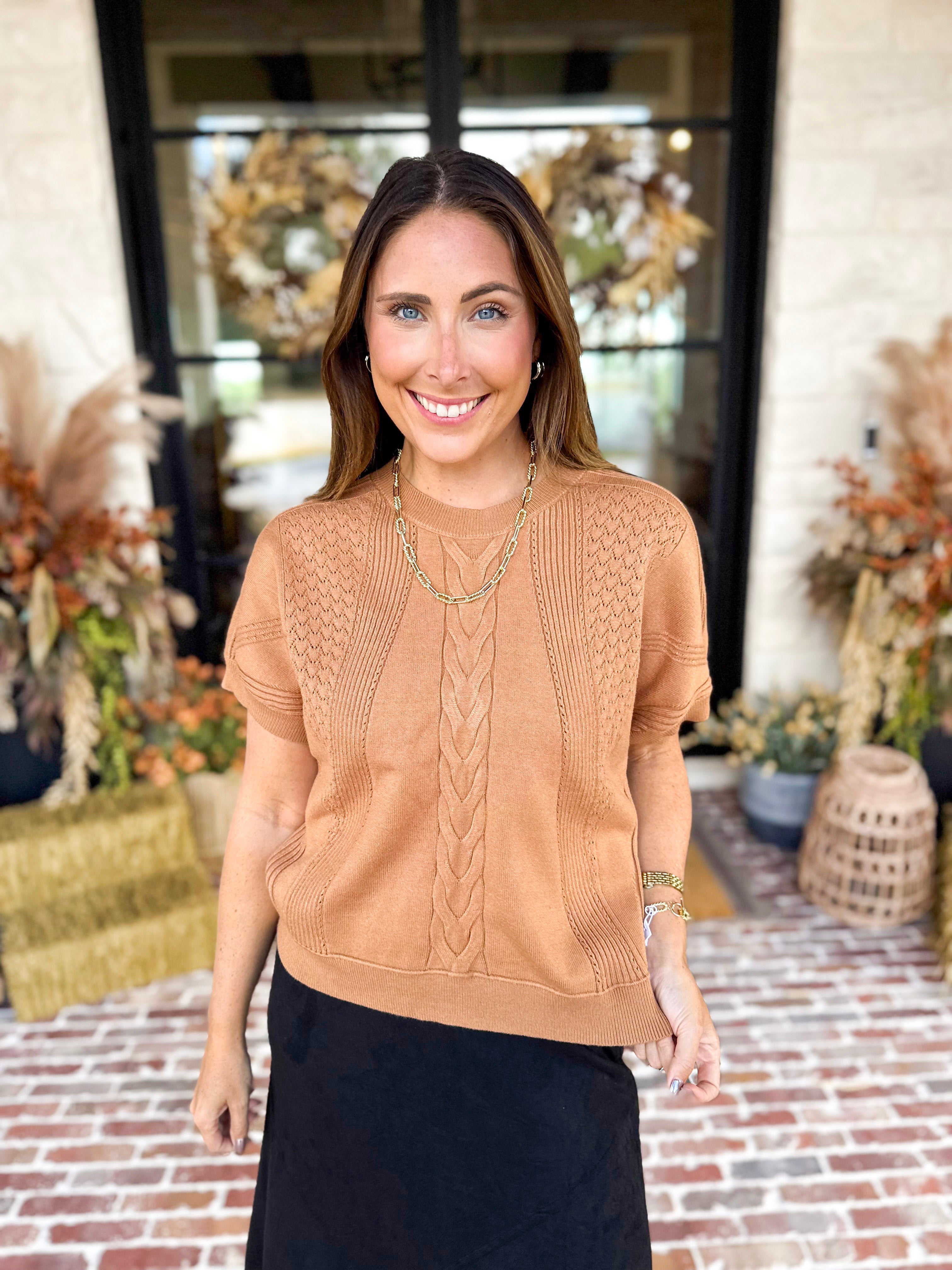 Lightweight Cable Knit Sweater - Tan-230 Sweaters/Cardis-FATE-July & June Women's Fashion Boutique Located in San Antonio, Texas