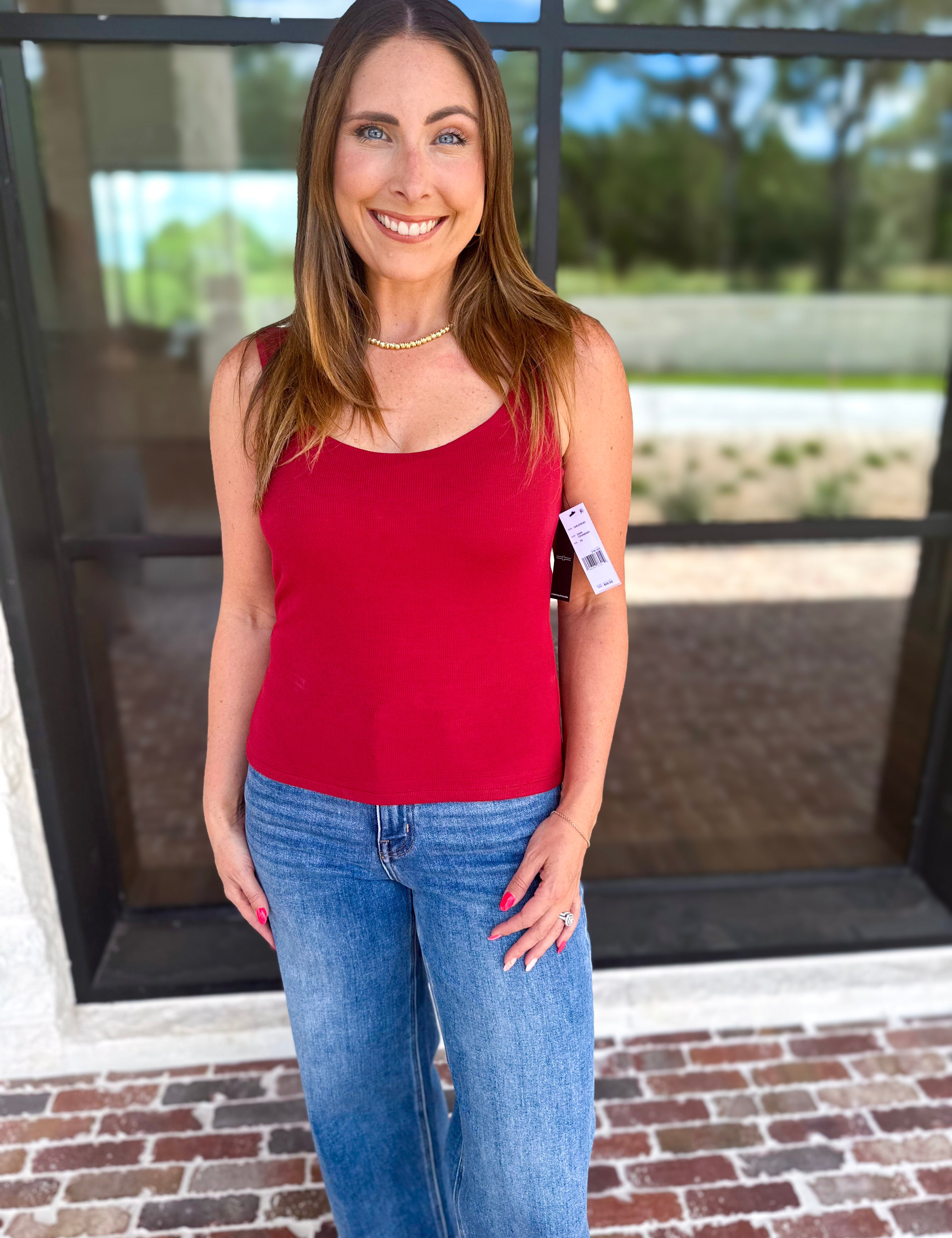 Liverpool - The Signature Scoop Neck Tank - Cranberry-210 Casual Blouses-LIVERPOOL JEANS COMPANY-July & June Women's Fashion Boutique Located in San Antonio, Texas