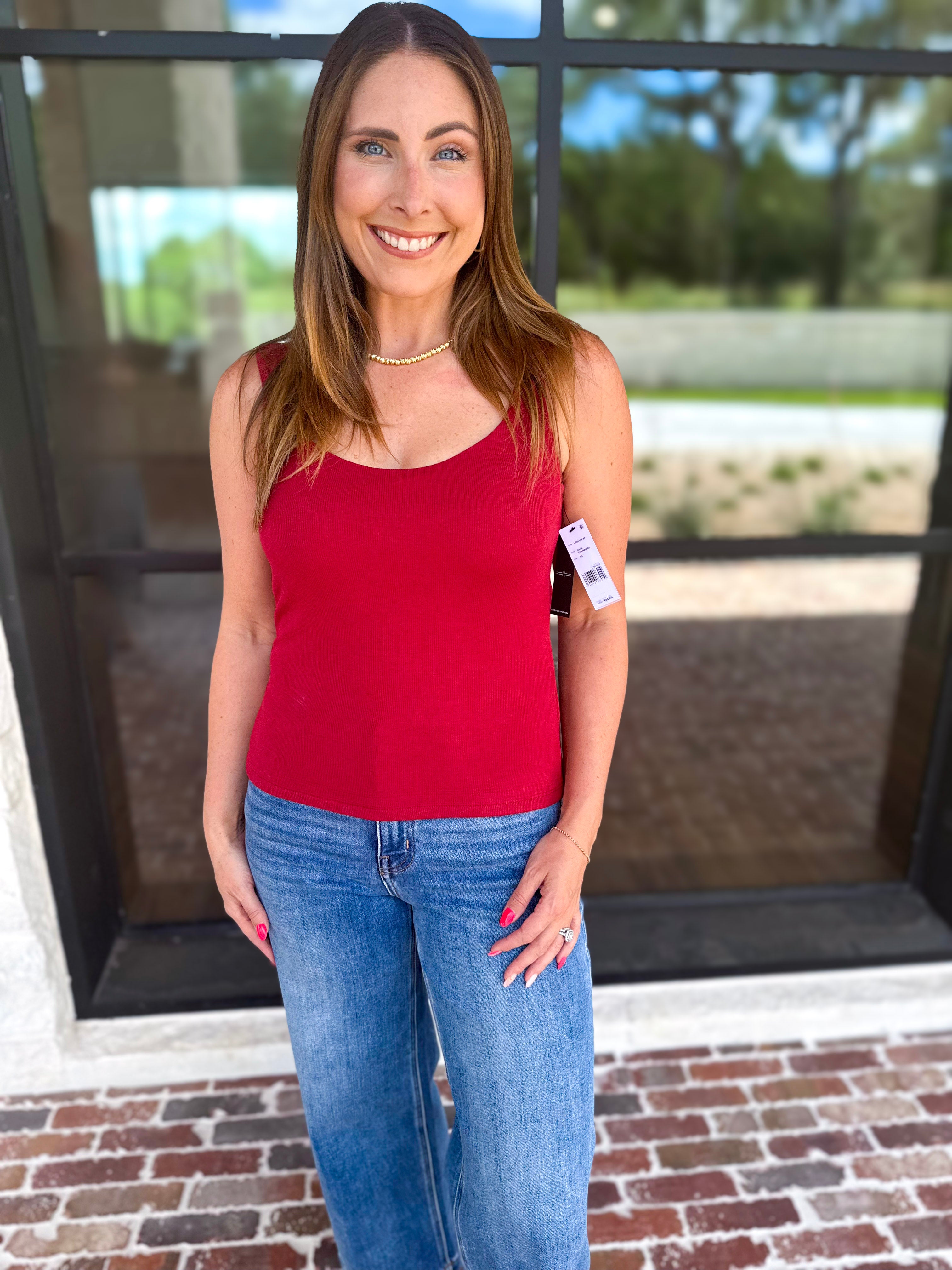 Liverpool - The Signature Scoop Neck Tank - Cranberry-210 Casual Blouses-LIVERPOOL JEANS COMPANY-July & June Women's Fashion Boutique Located in San Antonio, Texas
