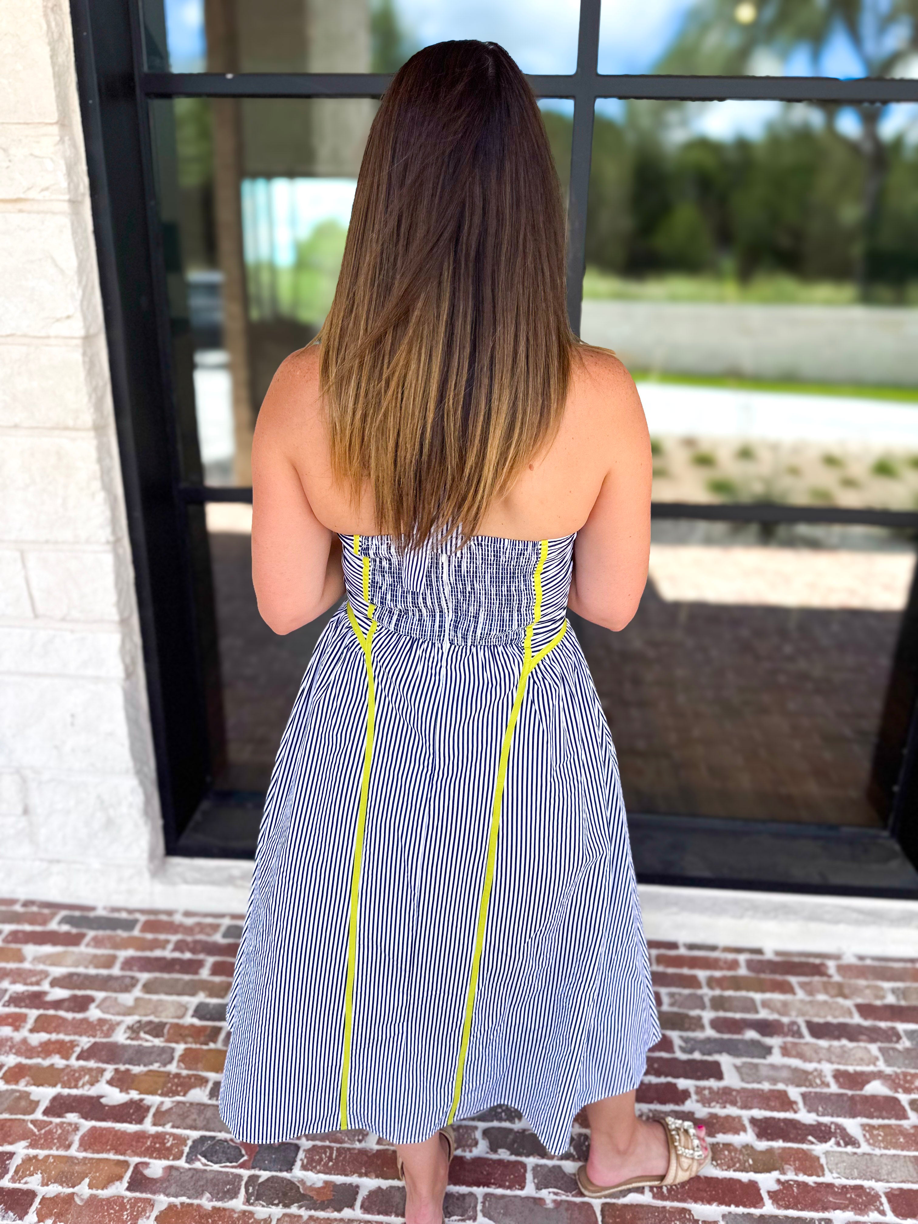 Chic Striped Halter Midi Dress-500 Midi-ENTRO-July & June Women's Fashion Boutique Located in San Antonio, Texas