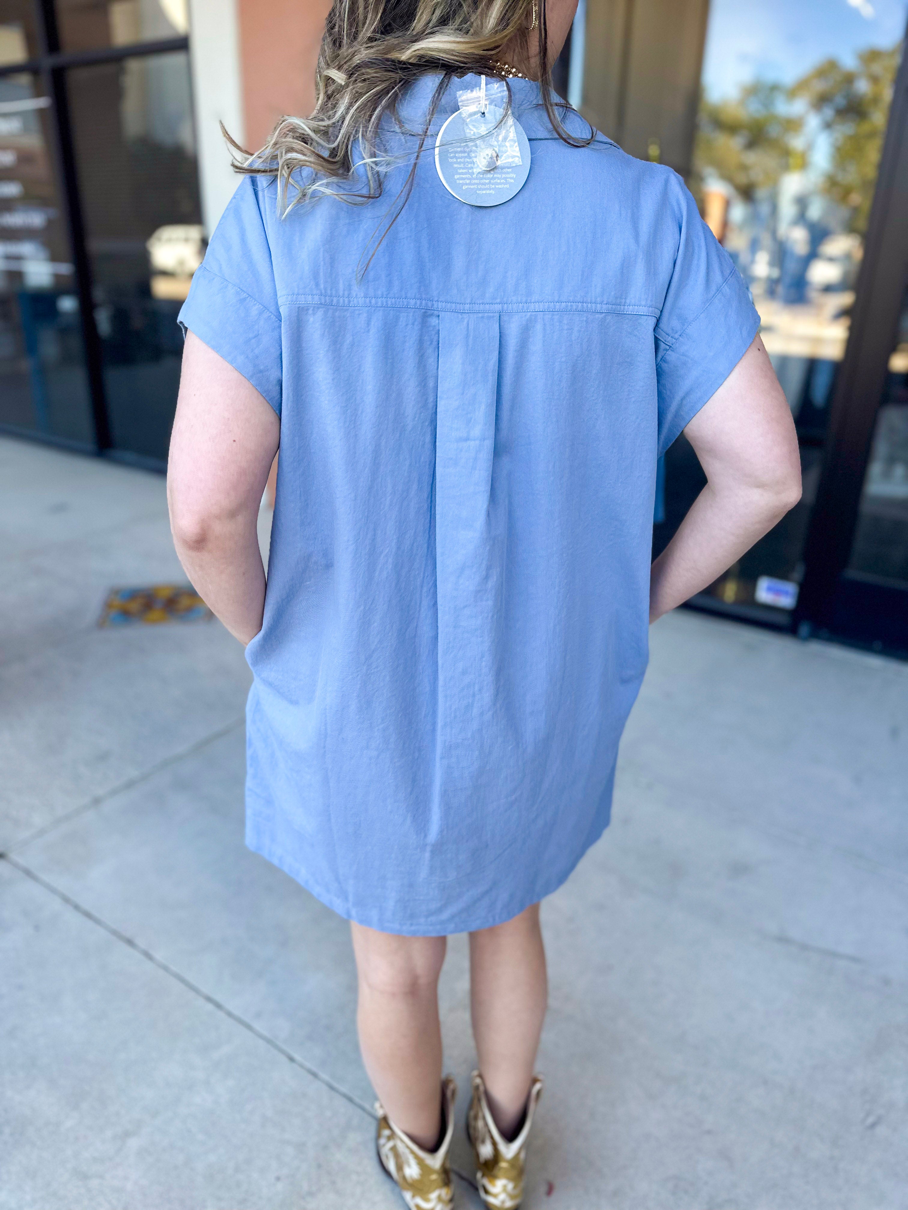 Go-To Utility Mini Dress - Blue-510 Mini-IN FEBRUARY-July & June Women's Fashion Boutique Located in San Antonio, Texas