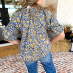 Marina Floral Puff Sleeve Blouse-200 Fashion Blouses-OLIVACEOUS-July & June Women's Fashion Boutique Located in San Antonio, Texas