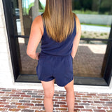 The Weekender Navy Romper-300 Athleisure/Lounge-SKIES ARE BLUE-July & June Women's Fashion Boutique Located in San Antonio, Texas