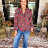 Mary Square - Raspberry Florals Blouse-200 Fashion Blouses-MARY SQUARE-July & June Women's Fashion Boutique Located in San Antonio, Texas