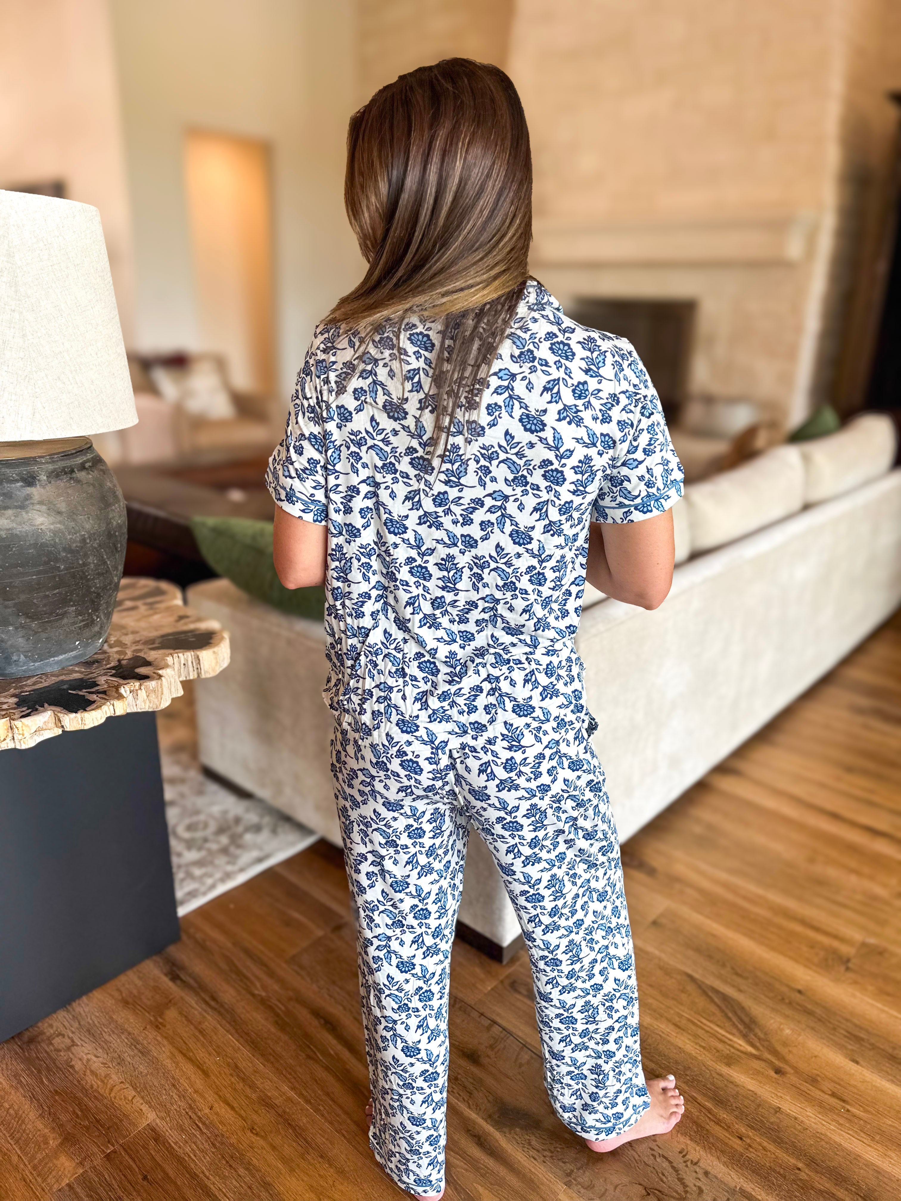 Mary Square - Ivy Navy Script PJ Pant Set-300 Athleisure/Lounge-MARY SQUARE-July & June Women's Fashion Boutique Located in San Antonio, Texas