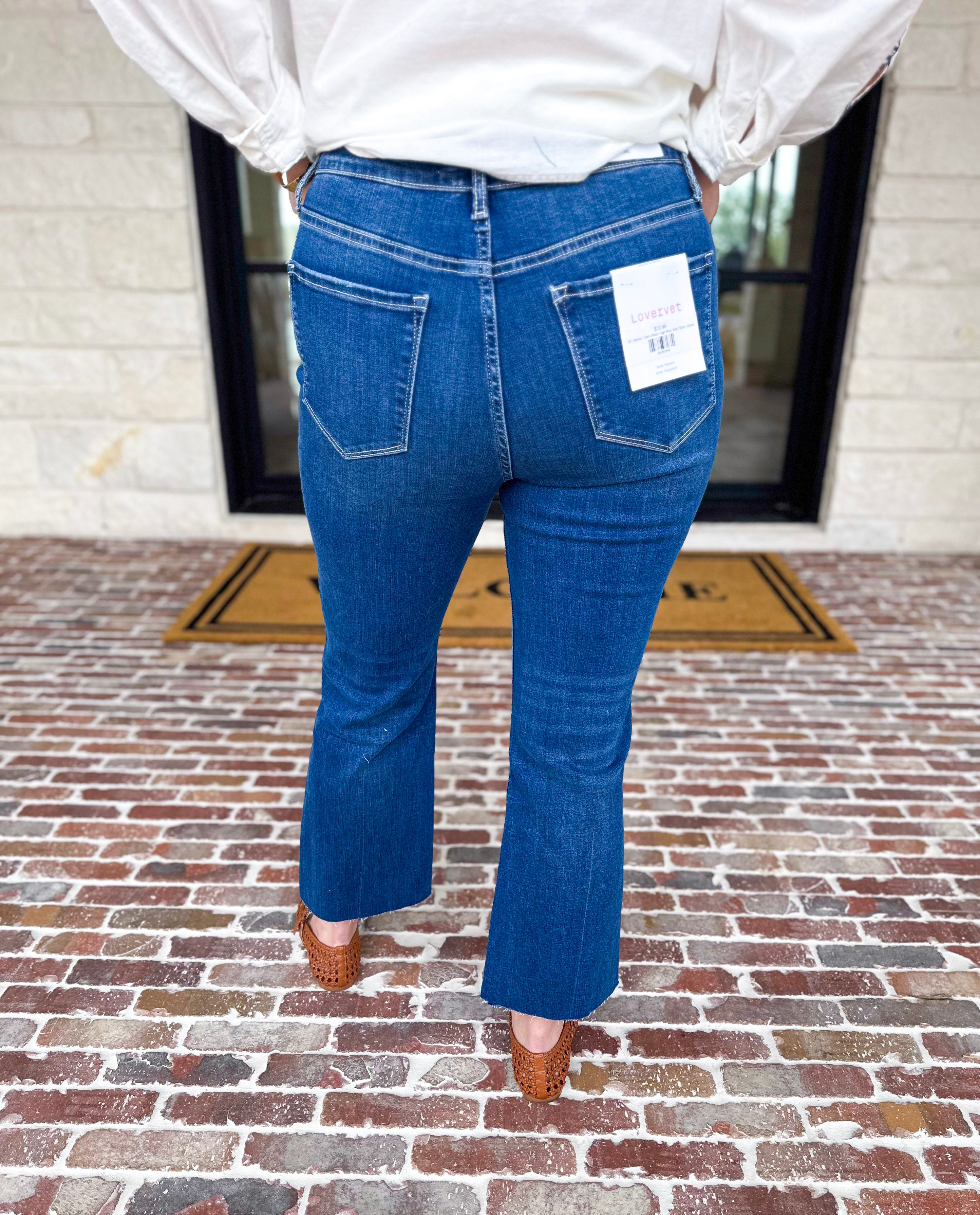 Vervet - Dark Wash High Rise Kick Flare Jeans-400 Pants-VEVERT BY FLYING MONKEY-July & June Women's Fashion Boutique Located in San Antonio, Texas