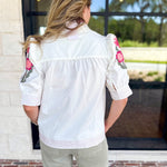 Mary Square - Sweet Florals Embroidered Blouse-200 Fashion Blouses-MARY SQUARE-July & June Women's Fashion Boutique Located in San Antonio, Texas