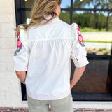 Mary Square - Sweet Florals Embroidered Blouse-200 Fashion Blouses-MARY SQUARE-July & June Women's Fashion Boutique Located in San Antonio, Texas