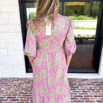 Mary Square - Riley Pink & Sage Floral Midi Dress-500 Midi-MARY SQUARE-July & June Women's Fashion Boutique Located in San Antonio, Texas