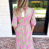 Mary Square - Riley Pink & Sage Floral Midi Dress-500 Midi-MARY SQUARE-July & June Women's Fashion Boutique Located in San Antonio, Texas
