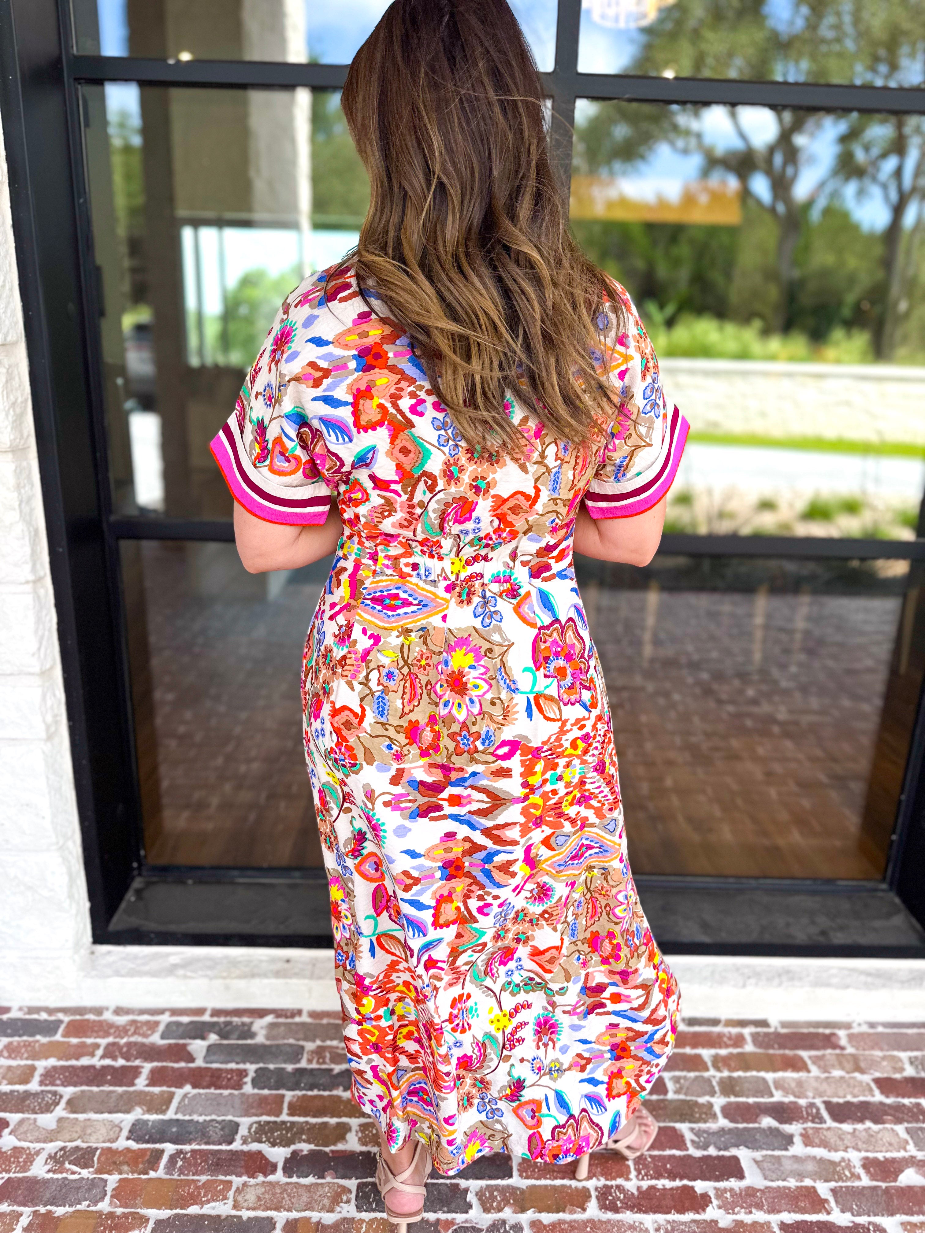 THML - Harvest Floral Button Down Midi Dress-500 Midi-THML-July & June Women's Fashion Boutique Located in San Antonio, Texas