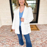 Ivory Linen Blazer-600 Outerwear-MOD REF-July & June Women's Fashion Boutique Located in San Antonio, Texas