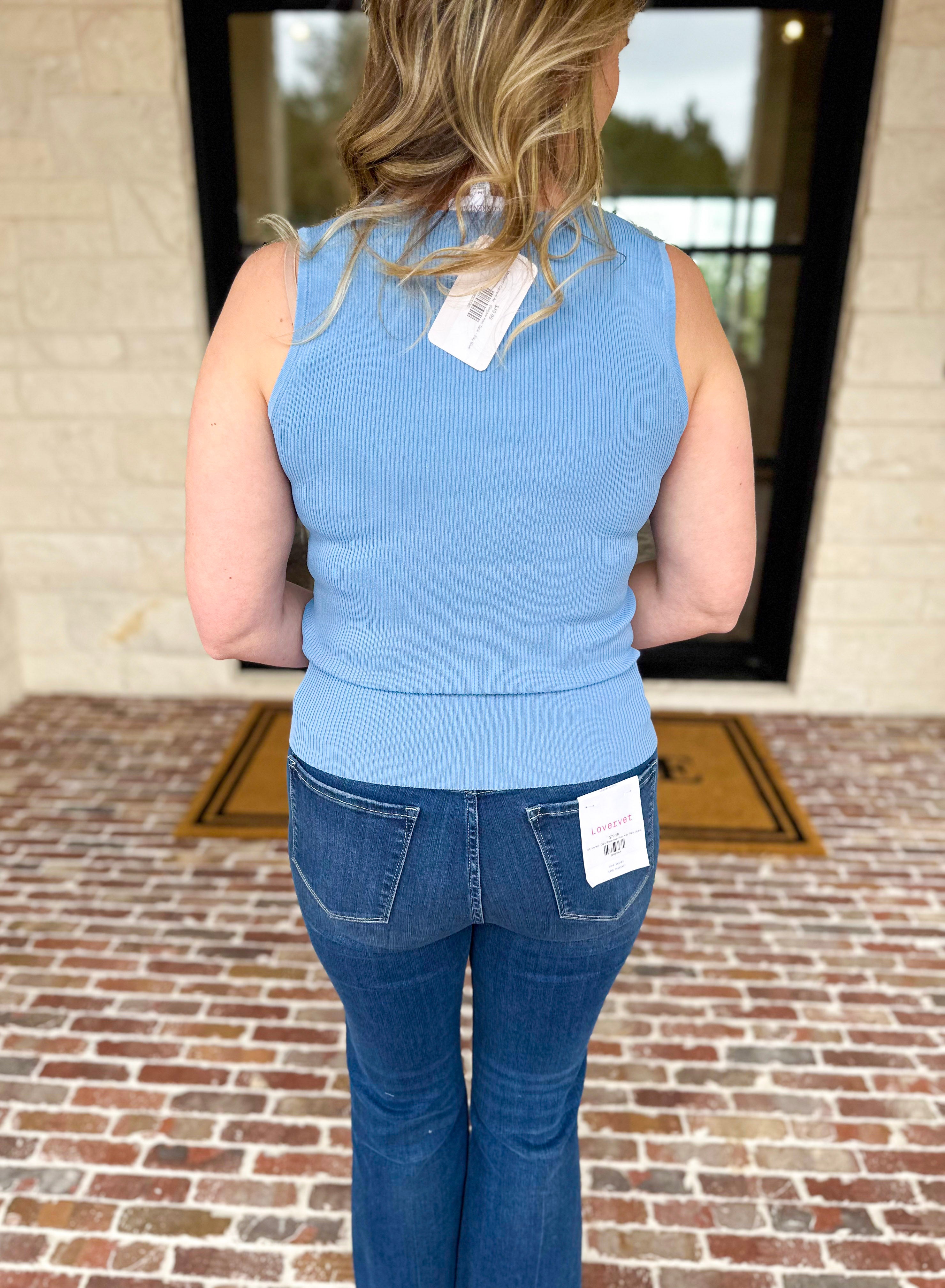 Current Air - Elegant Knit Tank - Sky Blue-200 Fashion Blouses-CURRENT AIR CLOTHING-July & June Women's Fashion Boutique Located in San Antonio, Texas