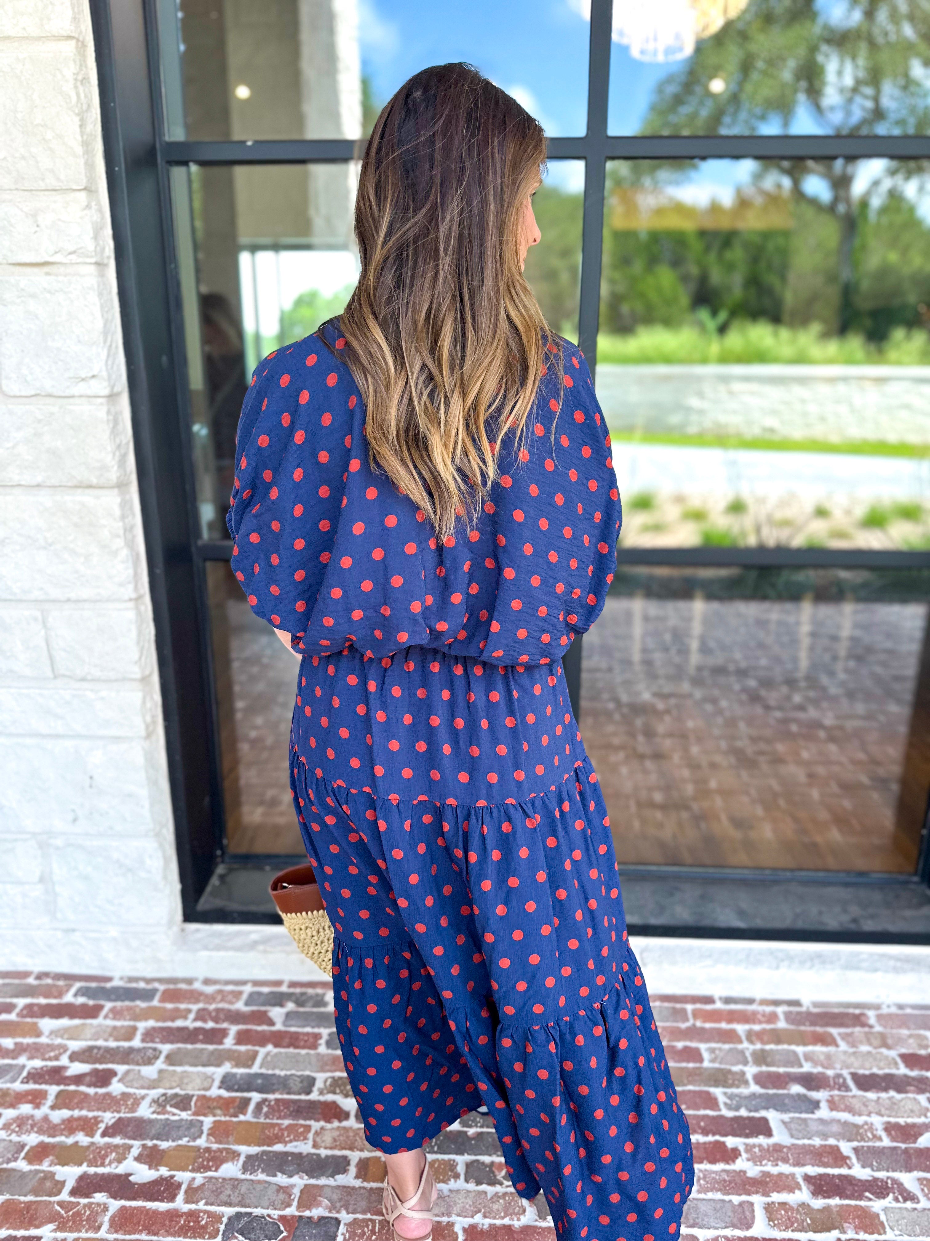 Darling in Dots Set - Navy & Rust-500 Midi-ENTRO-July & June Women's Fashion Boutique Located in San Antonio, Texas