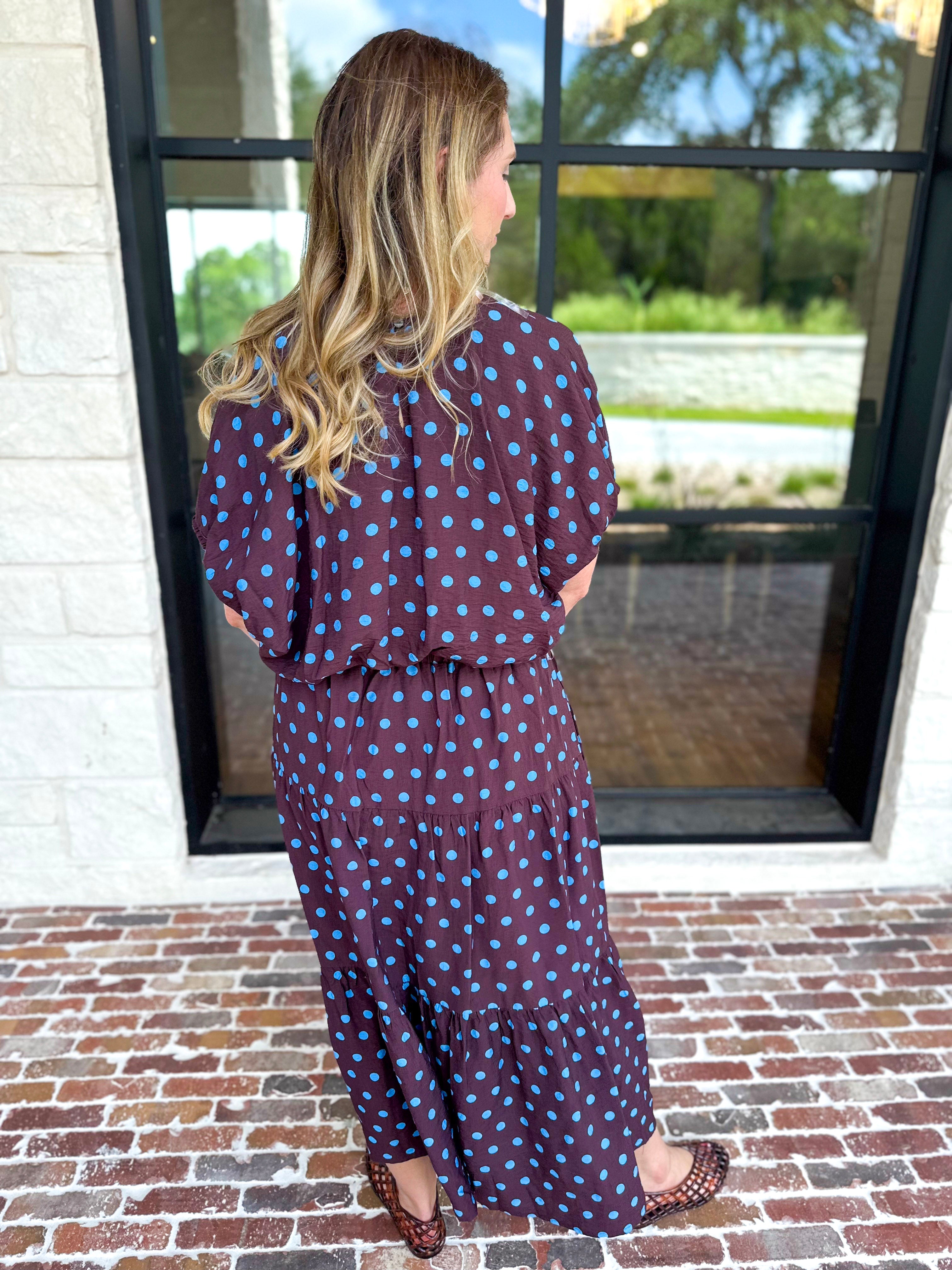 Darling in Dots Set - Brown & Blue-500 Midi-ENTRO-July & June Women's Fashion Boutique Located in San Antonio, Texas