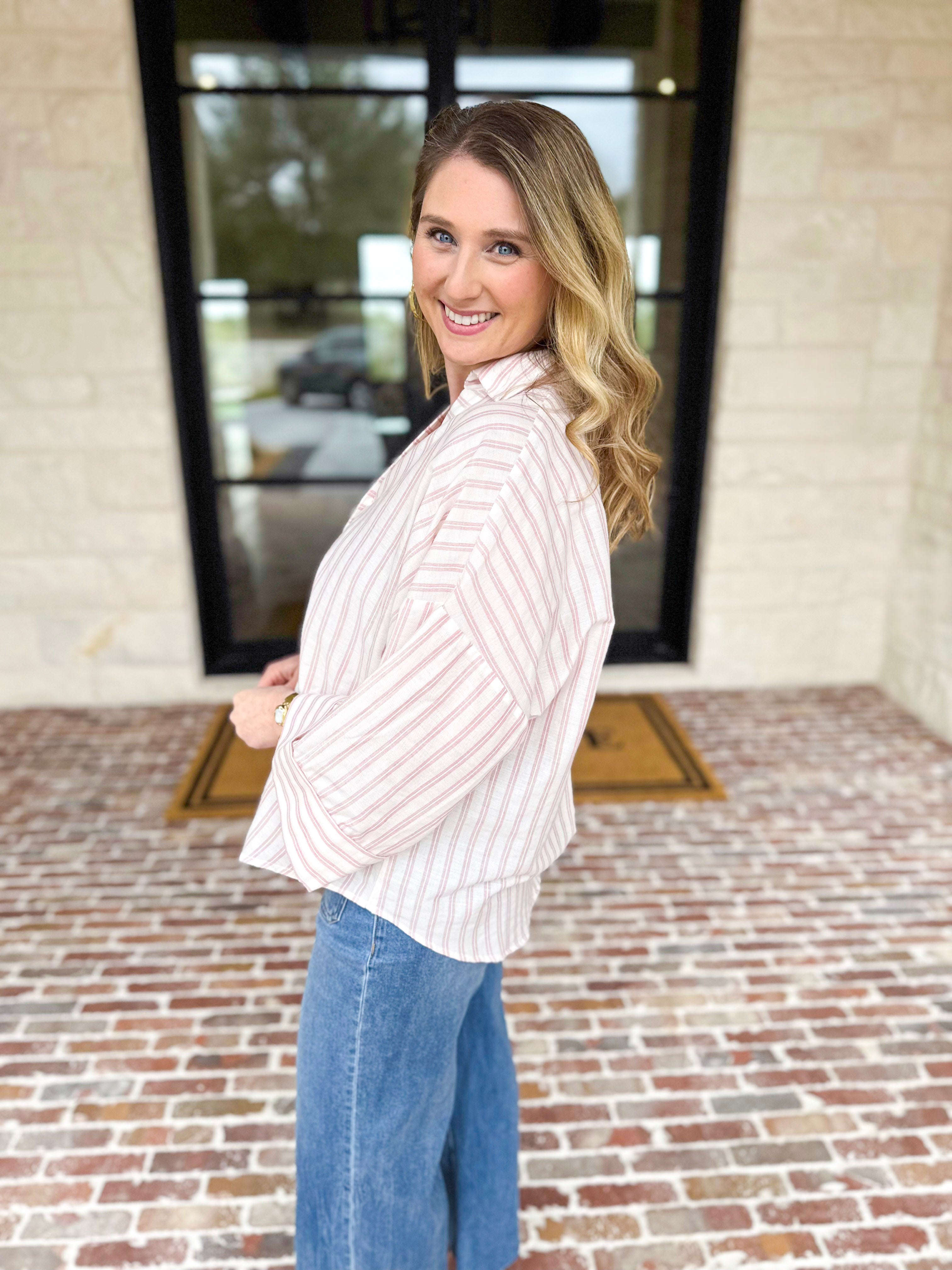 Comfy Coastal Button Down - Pink-200 Fashion Blouses-IN FEBRUARY-July & June Women's Fashion Boutique Located in San Antonio, Texas