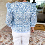 Light Blue Floral Blouse-200 Fashion Blouses-STRUT & BOLT-July & June Women's Fashion Boutique Located in San Antonio, Texas