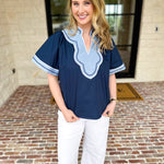 THML - Navy & Light Blue Blouse-200 Fashion Blouses-THML-July & June Women's Fashion Boutique Located in San Antonio, Texas