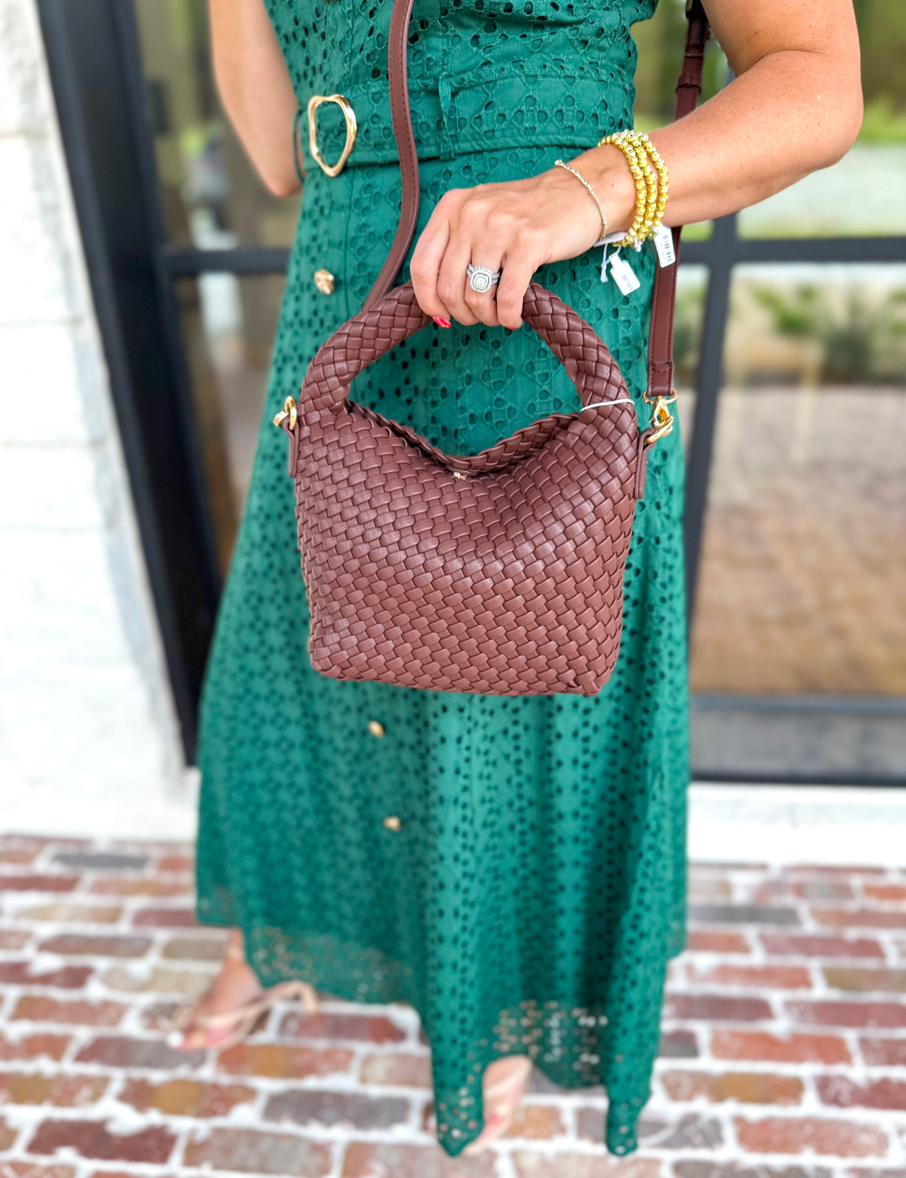 On Trend Woven Crossbody Bag - Chocolate-130 ACCESSORIES-Moda Luxe-July & June Women's Fashion Boutique Located in San Antonio, Texas