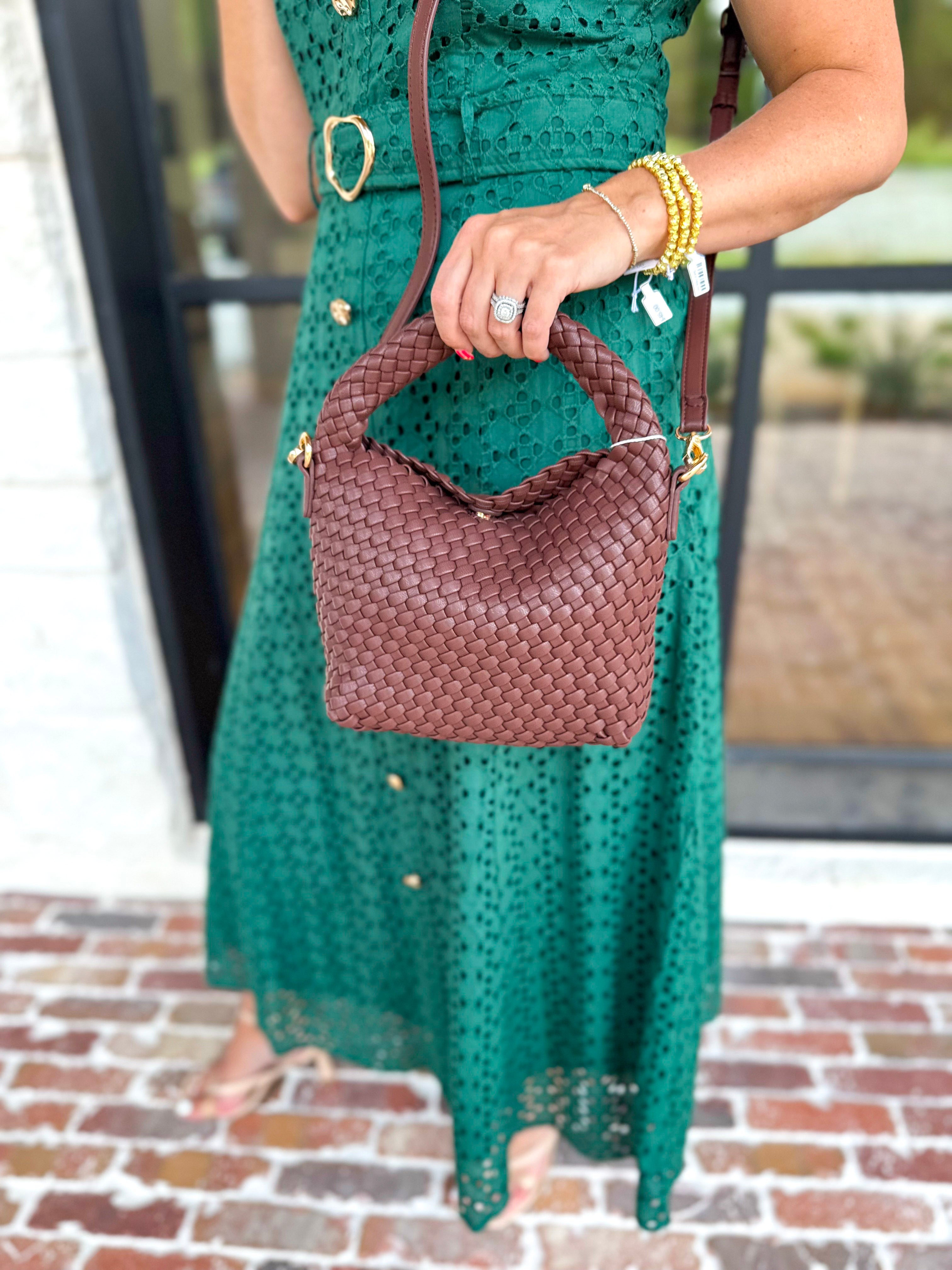 On Trend Woven Crossbody Bag - Chocolate-130 ACCESSORIES-Moda Luxe-July & June Women's Fashion Boutique Located in San Antonio, Texas