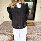 Frilly Black Blouse-200 Fashion Blouses-TCEC-July & June Women's Fashion Boutique Located in San Antonio, Texas