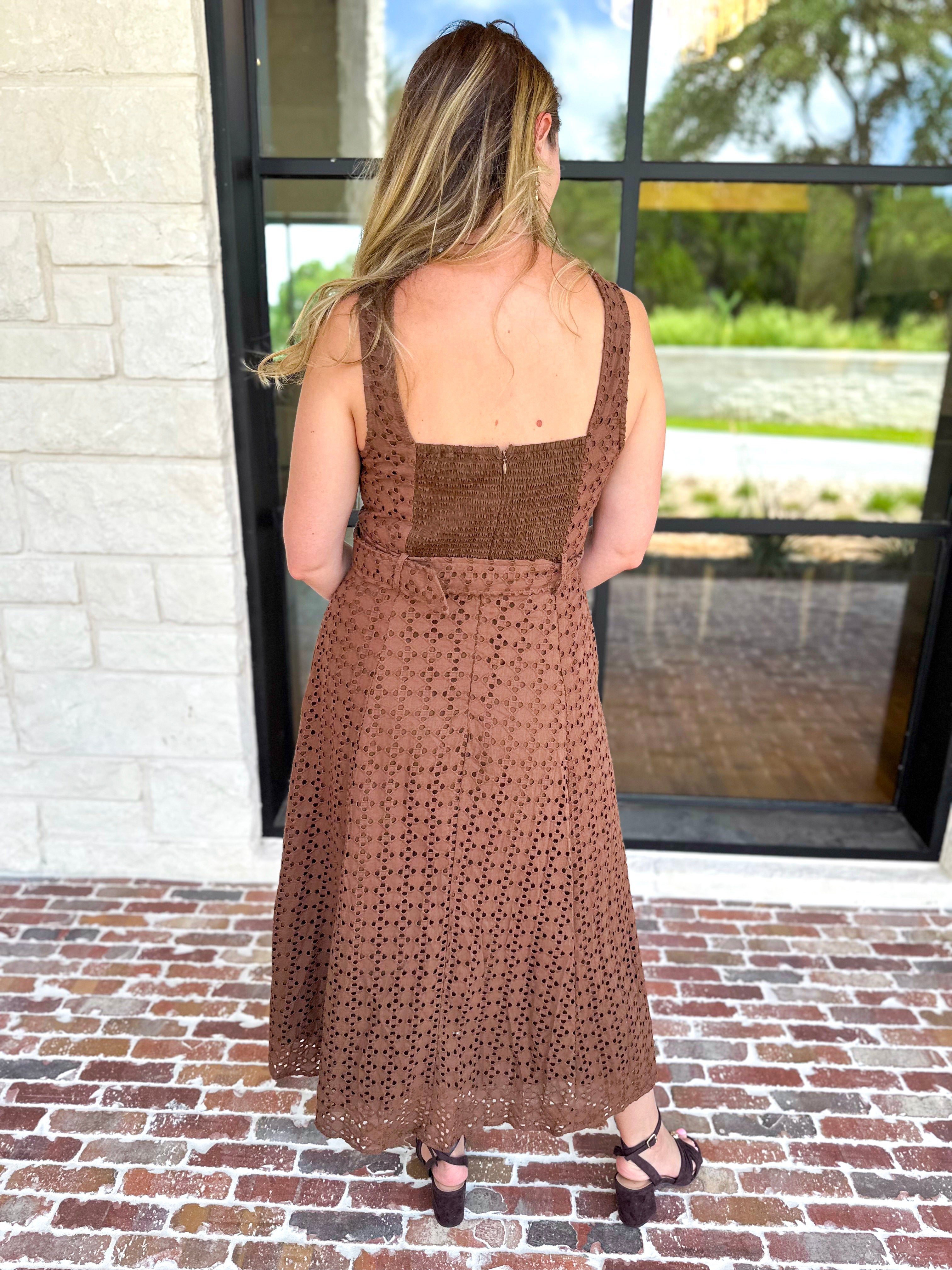 The Social Hour Midi Dress - Chocolate-500 Midi-ENTRO-July & June Women's Fashion Boutique Located in San Antonio, Texas