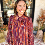 Liverpool - Fall Afterglow Neck Tie Blouse-200 Fashion Blouses-LIVERPOOL JEANS COMPANY-July & June Women's Fashion Boutique Located in San Antonio, Texas