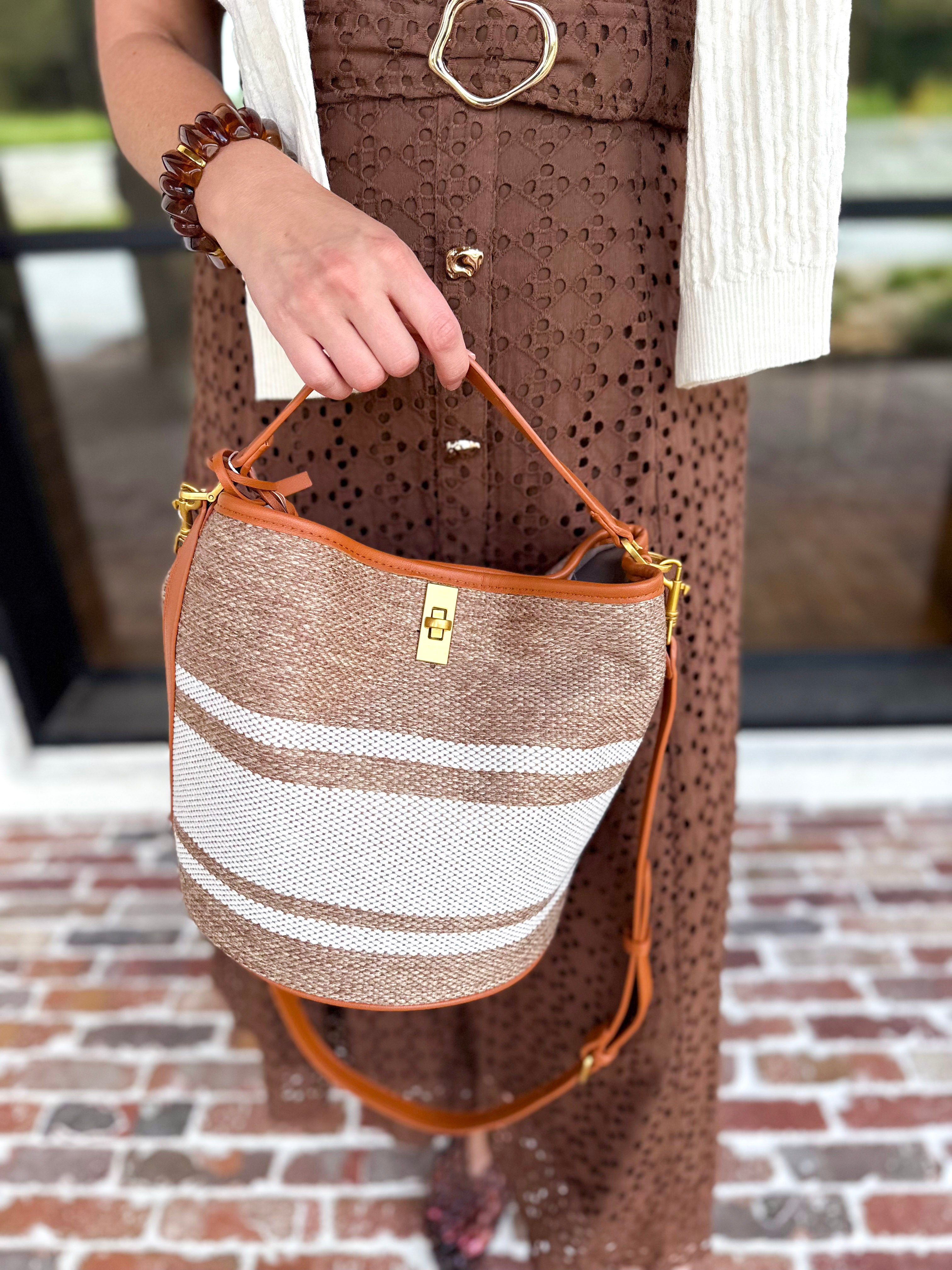 Mocha & Cream Bucket Bag-130 ACCESSORIES-Moda Luxe-July & June Women's Fashion Boutique Located in San Antonio, Texas