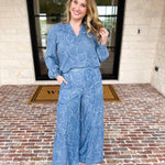 Current Air - Floral Chambray Pants-400 Pants-CURRENT AIR CLOTHING-July & June Women's Fashion Boutique Located in San Antonio, Texas