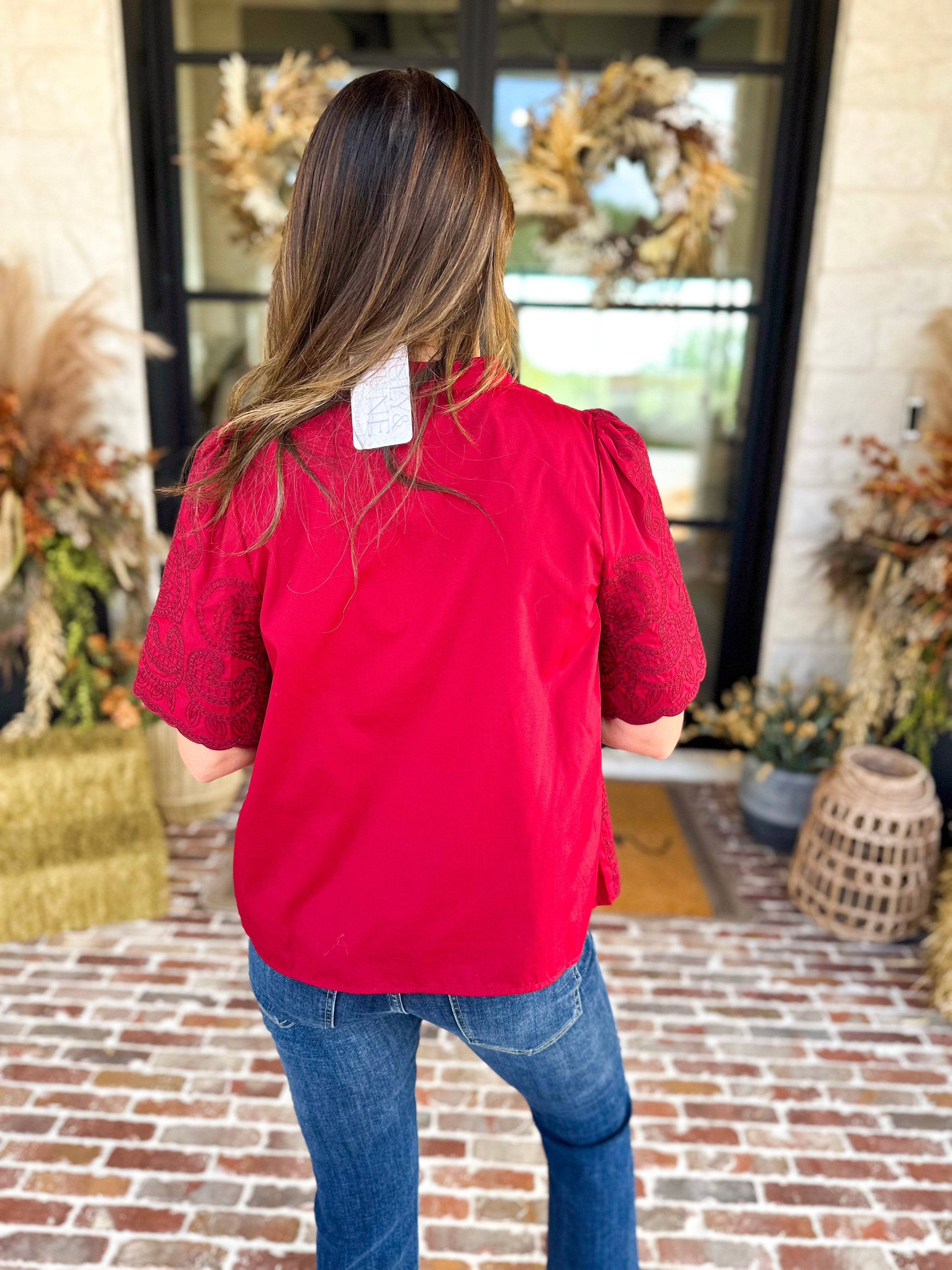 The Brunch Blouse - Burgundy-200 Fashion Blouses-ENTRO-July & June Women's Fashion Boutique Located in San Antonio, Texas