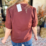 The Brunch Blouse - Brown-200 Fashion Blouses-ENTRO-July & June Women's Fashion Boutique Located in San Antonio, Texas
