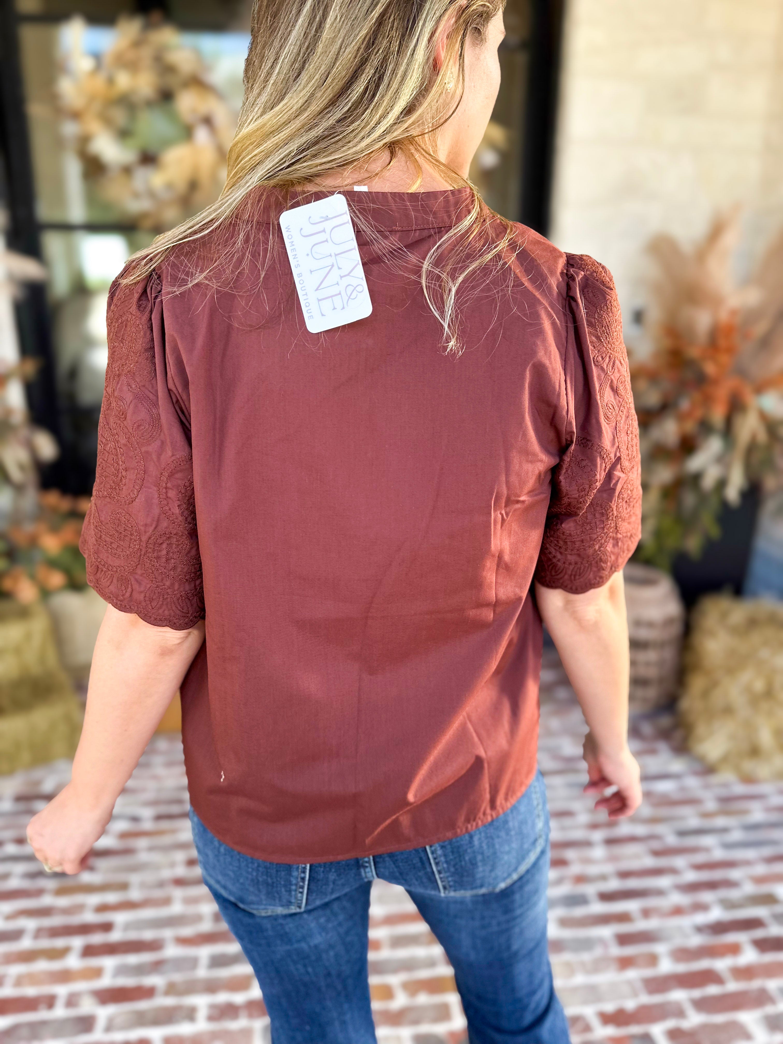 The Brunch Blouse - Brown-200 Fashion Blouses-ENTRO-July & June Women's Fashion Boutique Located in San Antonio, Texas