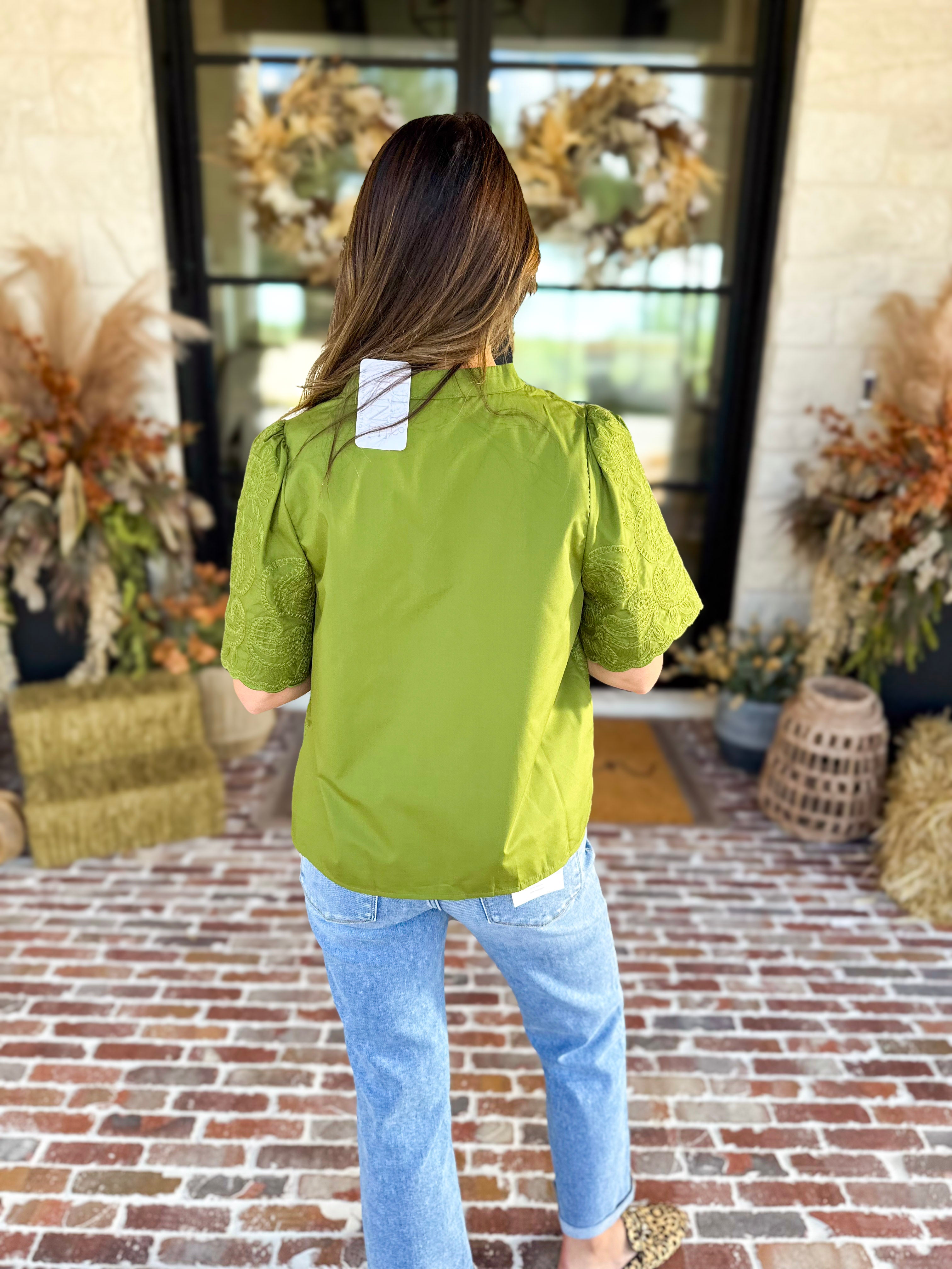 The Brunch Blouse - Avocado-200 Fashion Blouses-ENTRO-July & June Women's Fashion Boutique Located in San Antonio, Texas