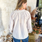 Maya Floral Stitch Blouse - Ivory-200 Fashion Blouses-ENTRO-July & June Women's Fashion Boutique Located in San Antonio, Texas