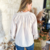 Maya Floral Stitch Blouse - Ivory-200 Fashion Blouses-ENTRO-July & June Women's Fashion Boutique Located in San Antonio, Texas