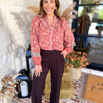 Posey Spiced Apricot Floral Blouse-200 Fashion Blouses-FATE-July & June Women's Fashion Boutique Located in San Antonio, Texas