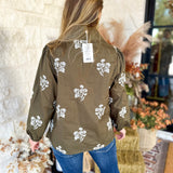 Mary Square - Olive Embroidered Flora Blouse-200 Fashion Blouses-MARY SQUARE-July & June Women's Fashion Boutique Located in San Antonio, Texas