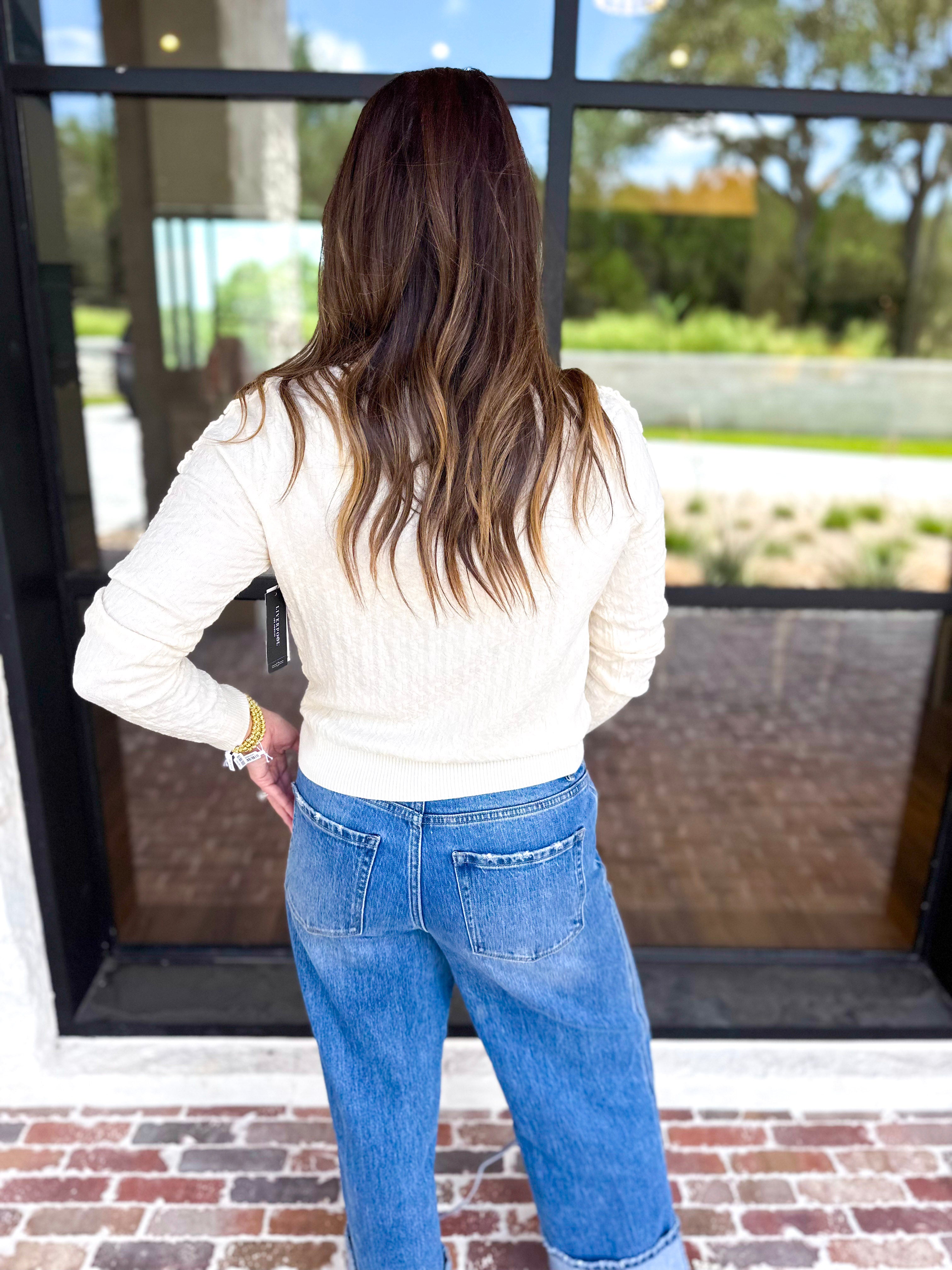 Liverpool - Feminine Ruffle Cardigan-230 Sweaters/Cardis-LIVERPOOL JEANS COMPANY-July & June Women's Fashion Boutique Located in San Antonio, Texas