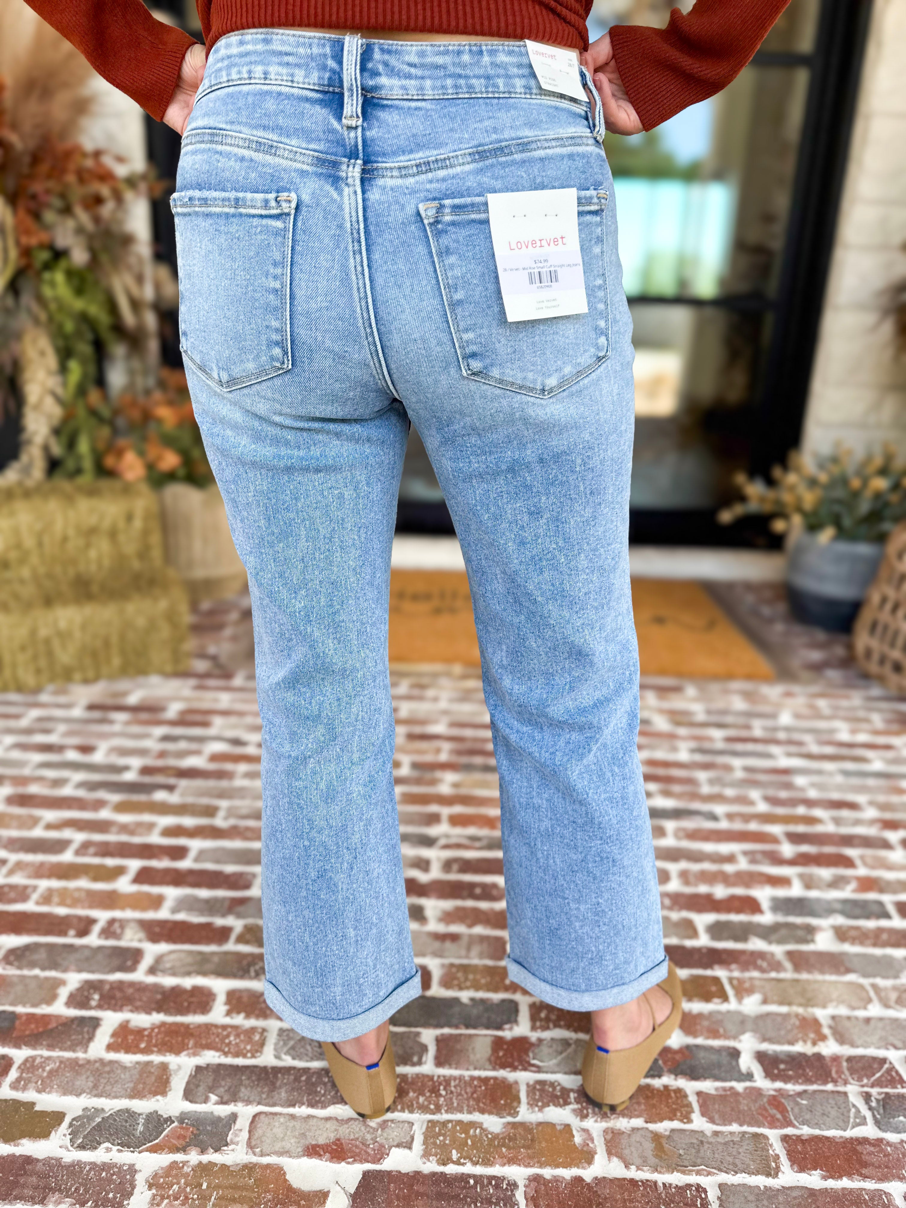 Vervet - Mid Rise Small Cuff Straight Leg Jeans-420 Denim-VEVERT BY FLYING MONKEY-July & June Women's Fashion Boutique Located in San Antonio, Texas