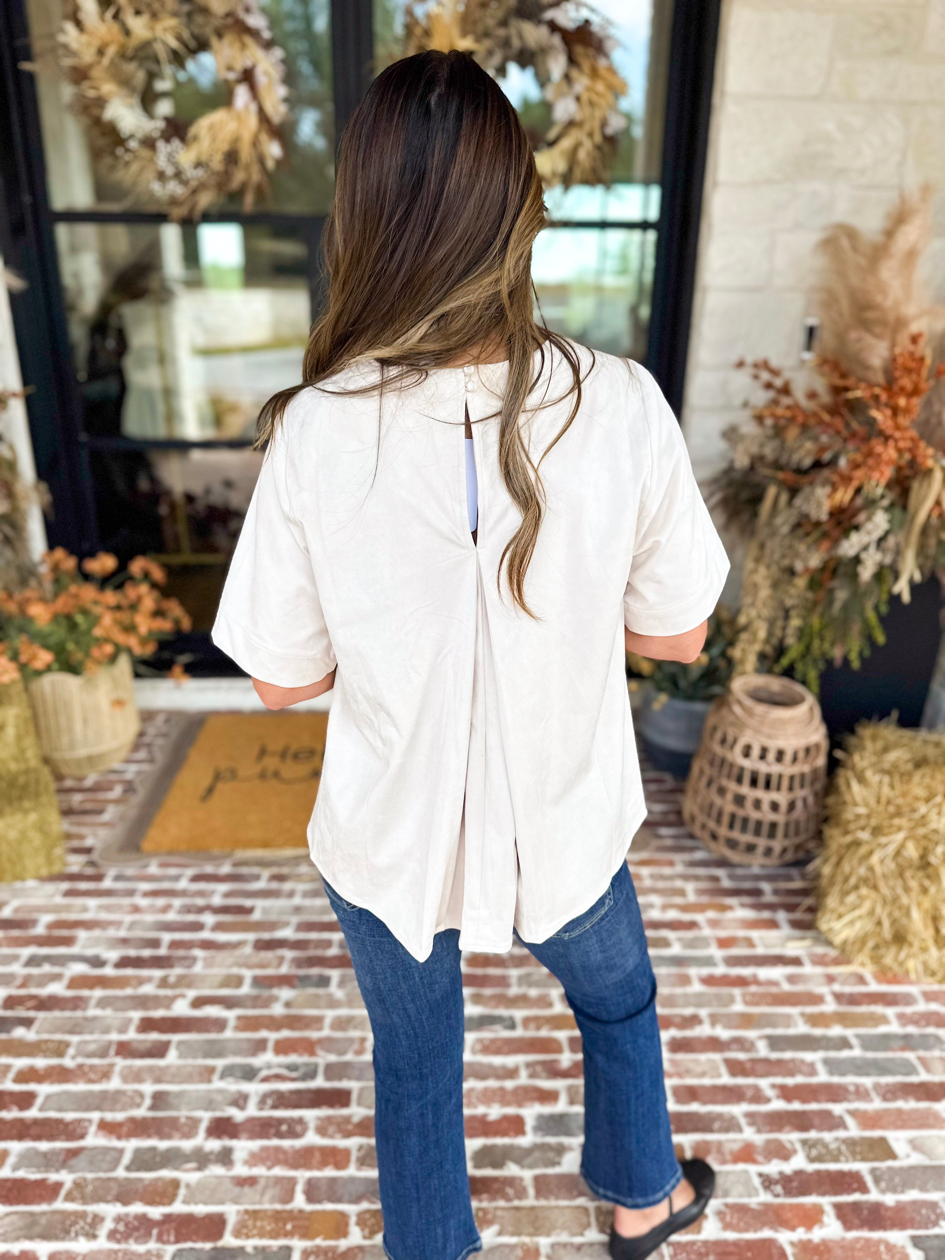 Suede Swing Blouse - Cream-200 Fashion Blouses-FATE-July & June Women's Fashion Boutique Located in San Antonio, Texas