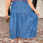 Current Air - Chambray Midi Skirt-410 Shorts/Skirts-CURRENT AIR CLOTHING-July & June Women's Fashion Boutique Located in San Antonio, Texas