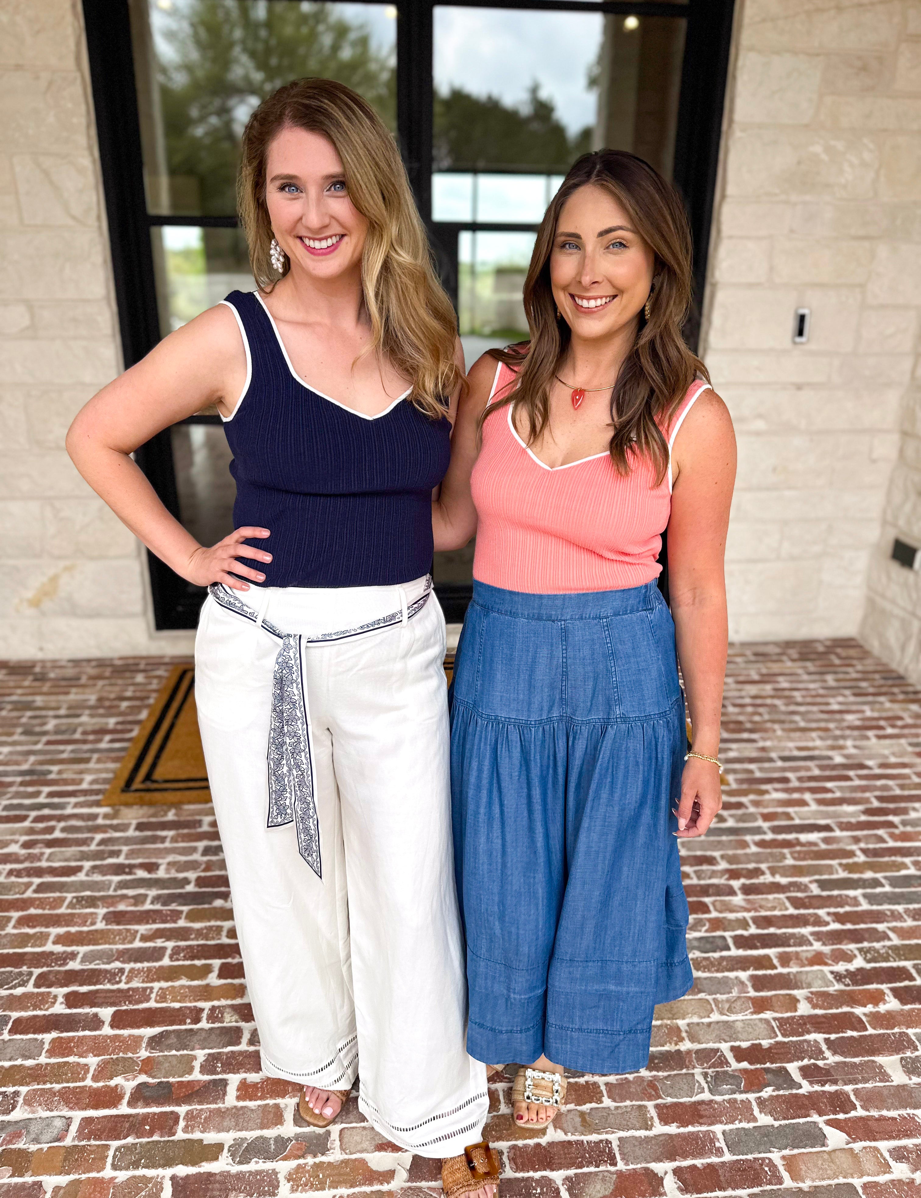 Sweetheart Knit Tank - Coral-200 Fashion Blouses-SKIES ARE BLUE-July & June Women's Fashion Boutique Located in San Antonio, Texas