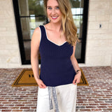 Sweetheart Knit Tank - Navy-200 Fashion Blouses-SKIES ARE BLUE-July & June Women's Fashion Boutique Located in San Antonio, Texas