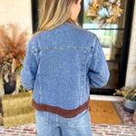 Suede Trim Denim Jacket-600 Outerwear-SKIES ARE BLUE-July & June Women's Fashion Boutique Located in San Antonio, Texas