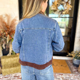 Suede Trim Denim Jacket-600 Outerwear-SKIES ARE BLUE-July & June Women's Fashion Boutique Located in San Antonio, Texas