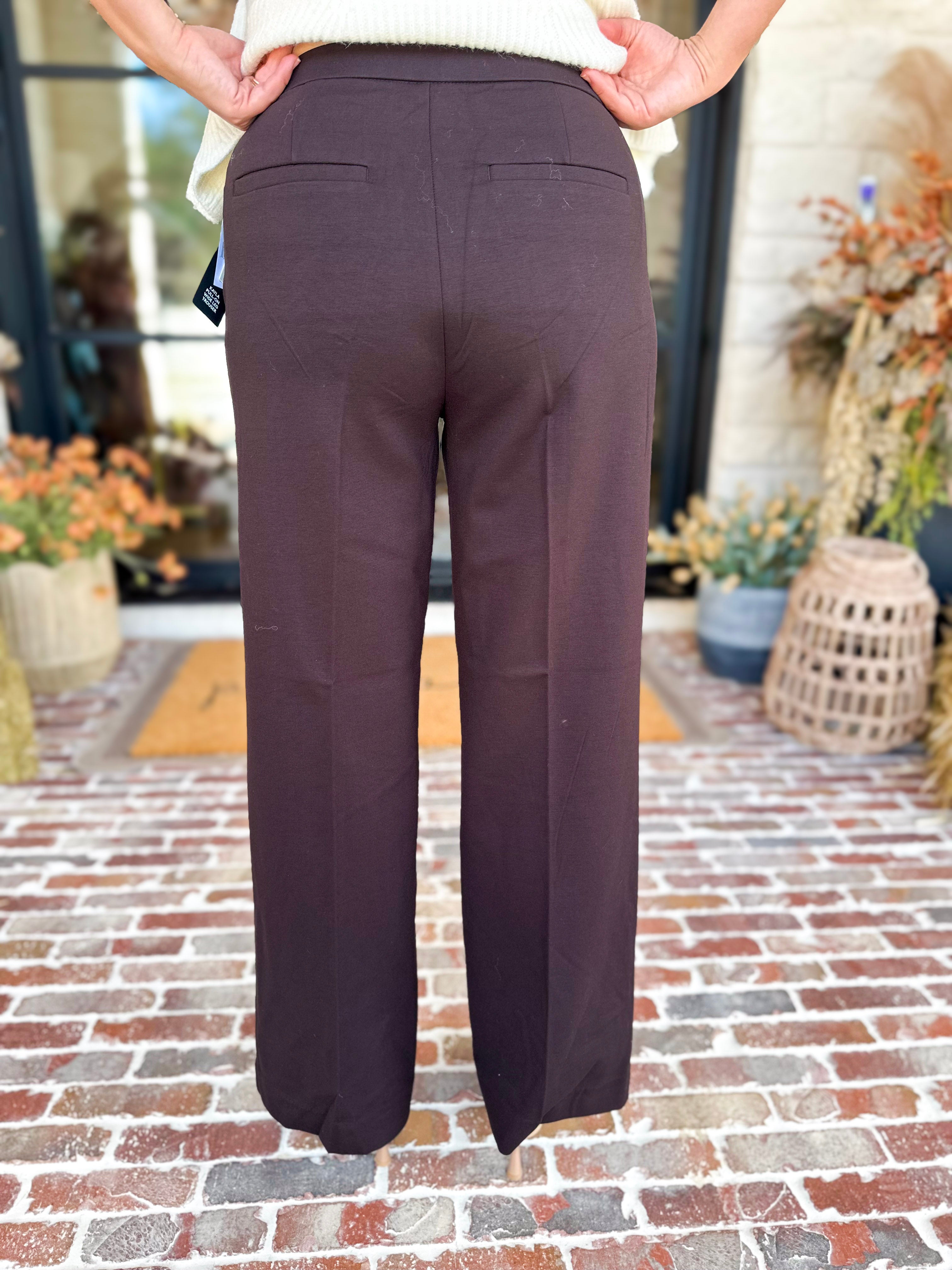 Liverpool - Kayla Wide Leg Trousers - Dark Brown-400 Pants-LIVERPOOL JEANS COMPANY-July & June Women's Fashion Boutique Located in San Antonio, Texas