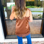 Date Night Lace Cami - Brown-200 Fashion Blouses-ENTRO-July & June Women's Fashion Boutique Located in San Antonio, Texas
