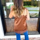 Date Night Lace Cami - Brown-200 Fashion Blouses-ENTRO-July & June Women's Fashion Boutique Located in San Antonio, Texas