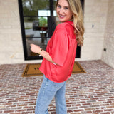 LIVERPOOL - Short Sleeve Satin Top - Sunset Coral-200 Fashion Blouses-LIVERPOOL JEANS COMPANY-July & June Women's Fashion Boutique Located in San Antonio, Texas